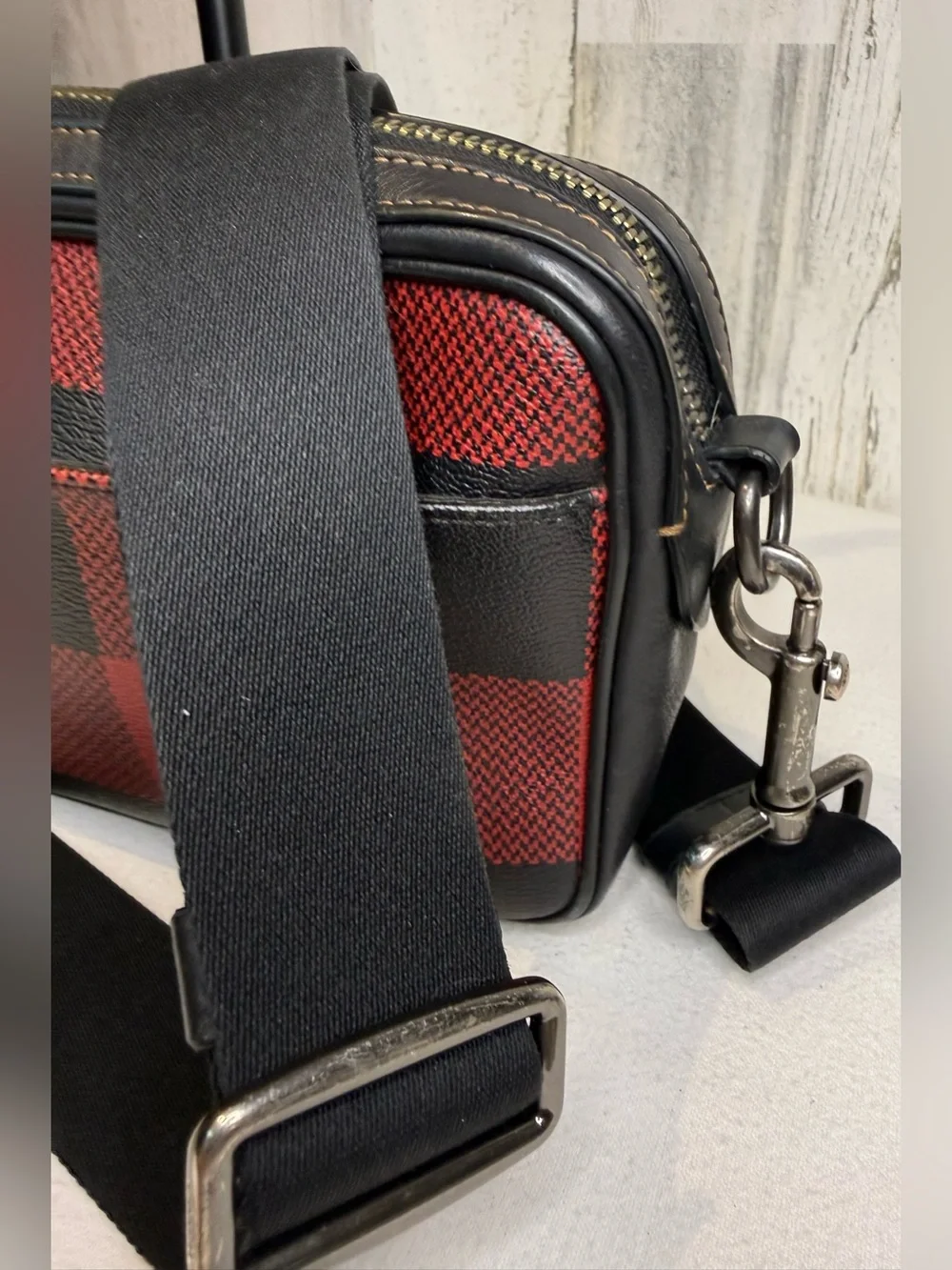 Coach Graham *Sample Bag* Crossbody  Red & Black Buffalo Plaid Leather